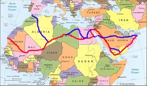 karta The red line is the proposed route, the blue options