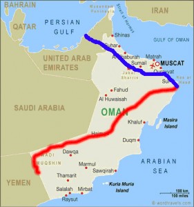 oman_map This is our proposed route and if borders close due to the war in Yemen, the blue, which doesn´appeal at all.