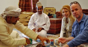 Eating camel for lunch....From left: Nasr, Abdullah, Pamela and me. Just before the shocking news!