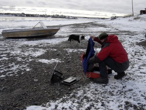 Johan Ivarsson sending one of many reports over satellite. A very cold job in Siberia!
