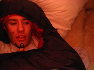 SleepingBag My first time in a sleeping bag, what an experience up north in an igloo. At one point I undressed like I normally do before bed, then opened the bag and thought, how on earth do you operate this damn thing? It took me 15 minutes to understand it, and a further two hours to do everything 'correctly' before sleeping like a baby. Which is not a bad learning rate, considering for example I've never been on a bike in my life (I have a fear of being on two wheels) and this might take a few years to learn/overcome.
