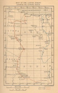 Map showing the explorers route through the Libyan Desert.